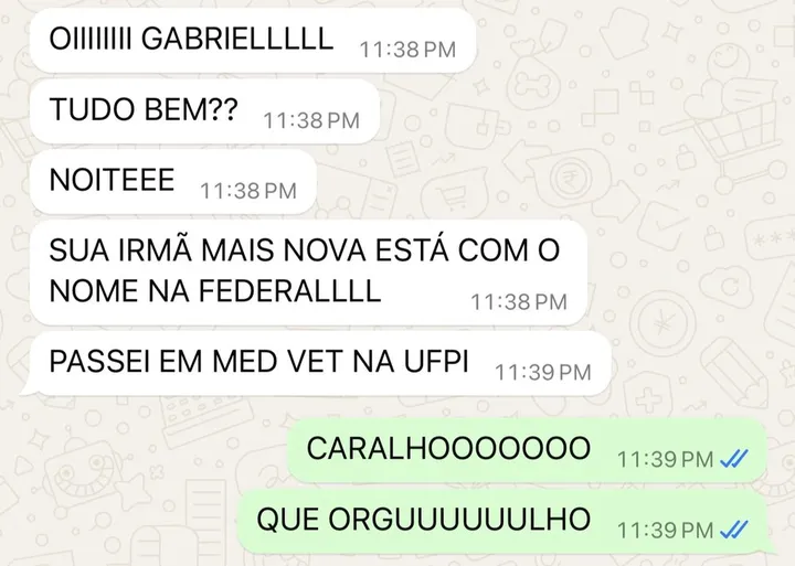 Aluna aprovada em Medicina Veterinária na UFPI — print real