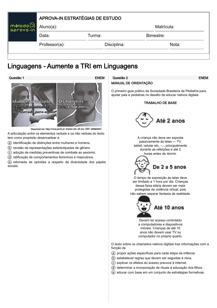 Página real da lista Aumente a TRI em Linguagens, com questão comentada no padrão ENEM