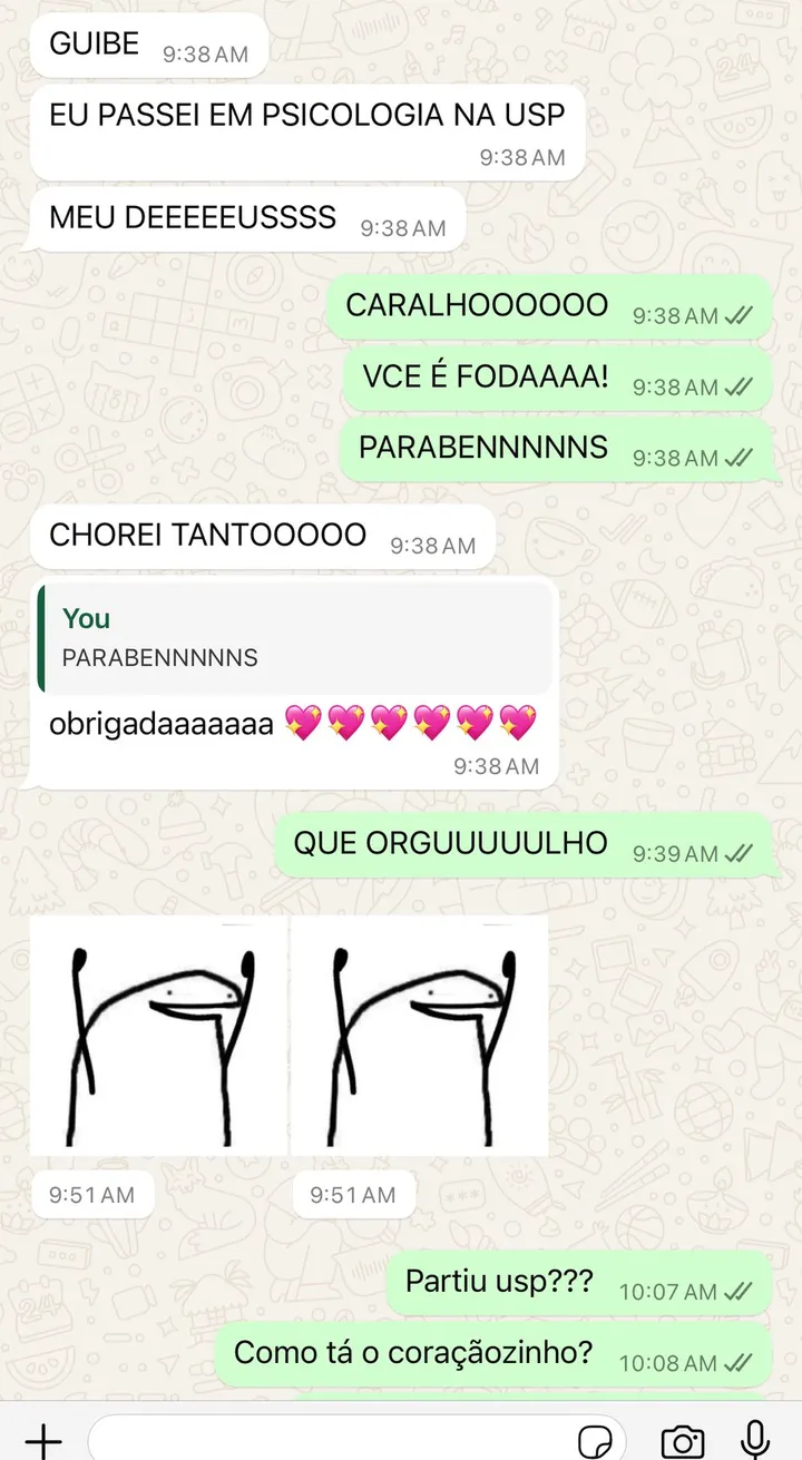 Aluna aprovada em Psicologia na USP — print real